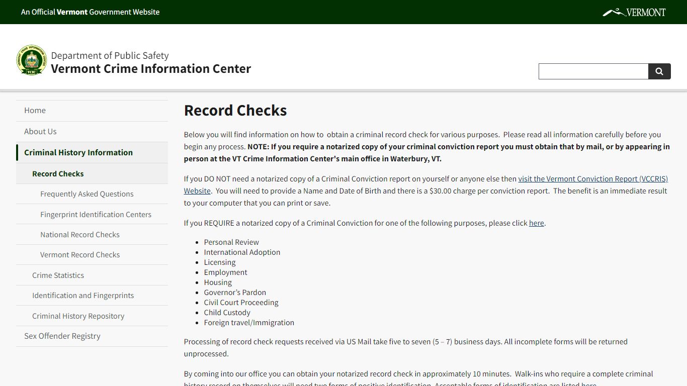 Record Checks | Vermont Crime Information Center